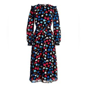 Black and Blue J. Crew Crinkle Ruffle Tiered Midi Dress